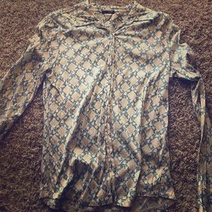 Blue and Gold print button up shirt